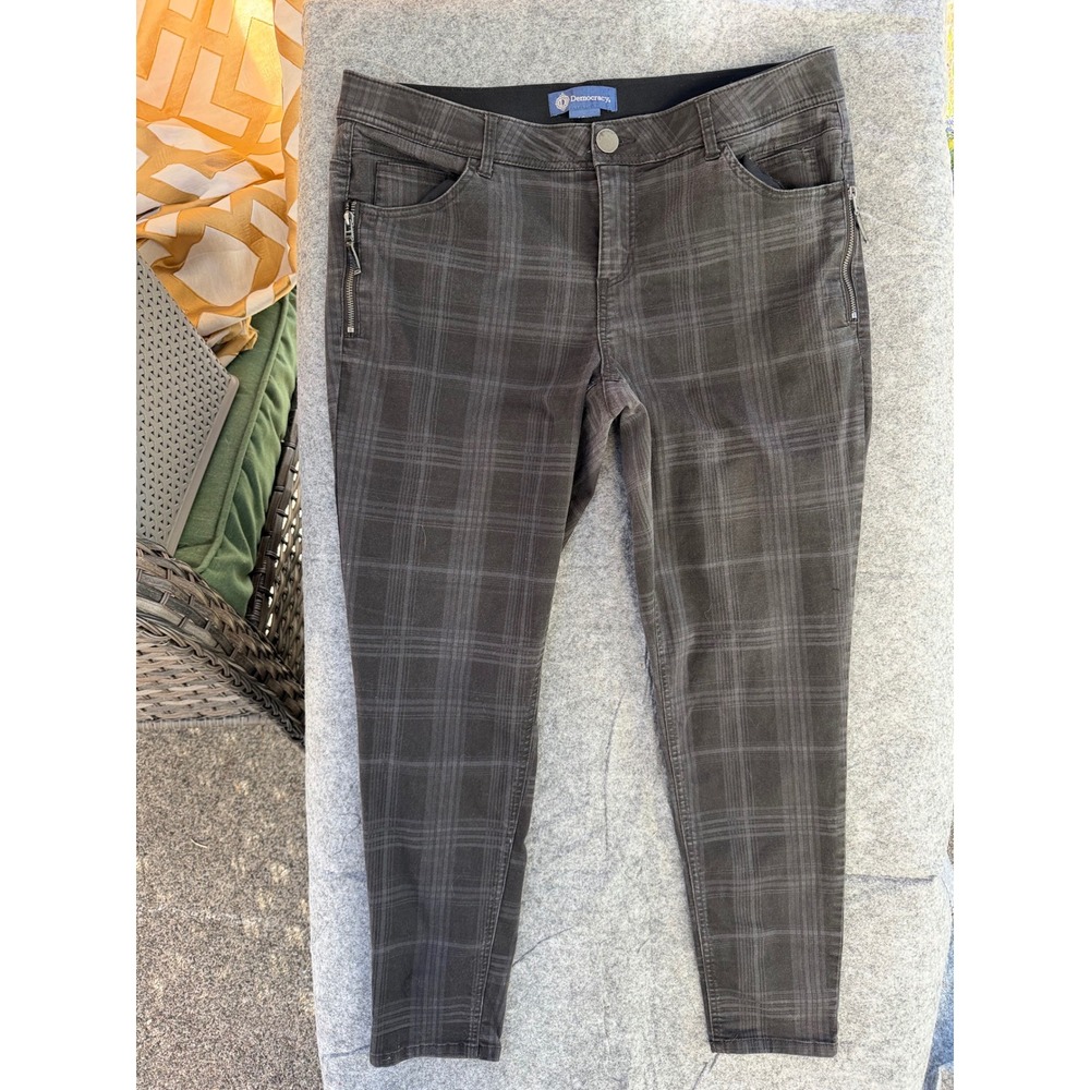 Democracy Ab solution Grey Plaid Skinny Pants Womens 16W Zipper Detail